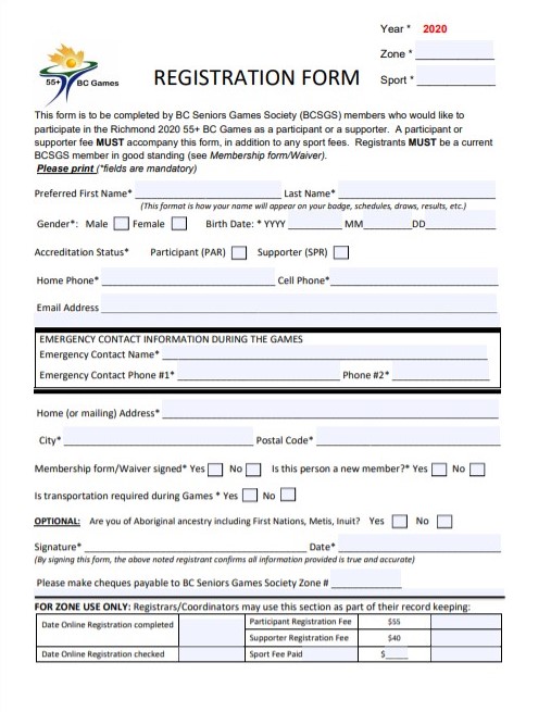 Registration form